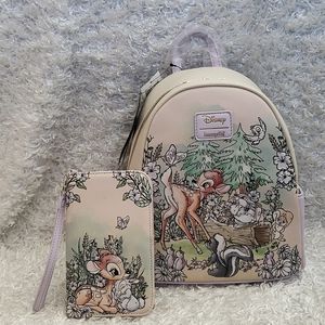 NWT Loungefly Disney Bambi Forest Friends mini backpack and tech wallet